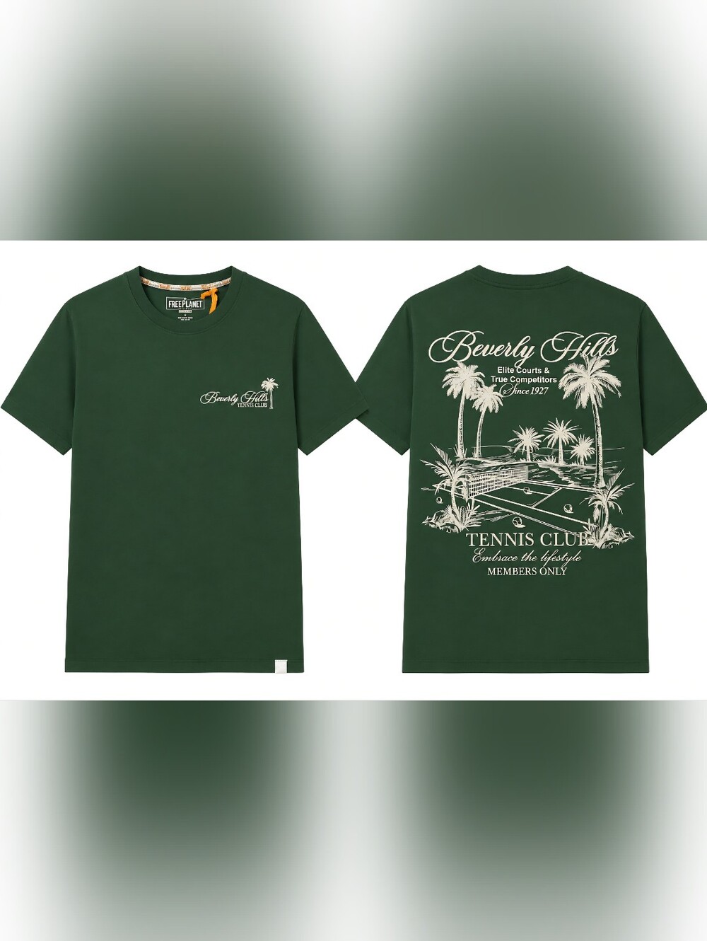 Free Planet Unisex Dark Green Beverly Hills Tennis Club Graphic Tee Size Med